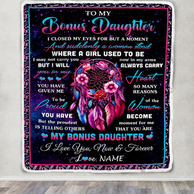 Personalized To My Bonus Daughter Gifts From Stepmother Blanket Dream Catcher Birthday Gifts For Stepdaughter Graduation Christmas Customized Fleece Blanket | teecentury