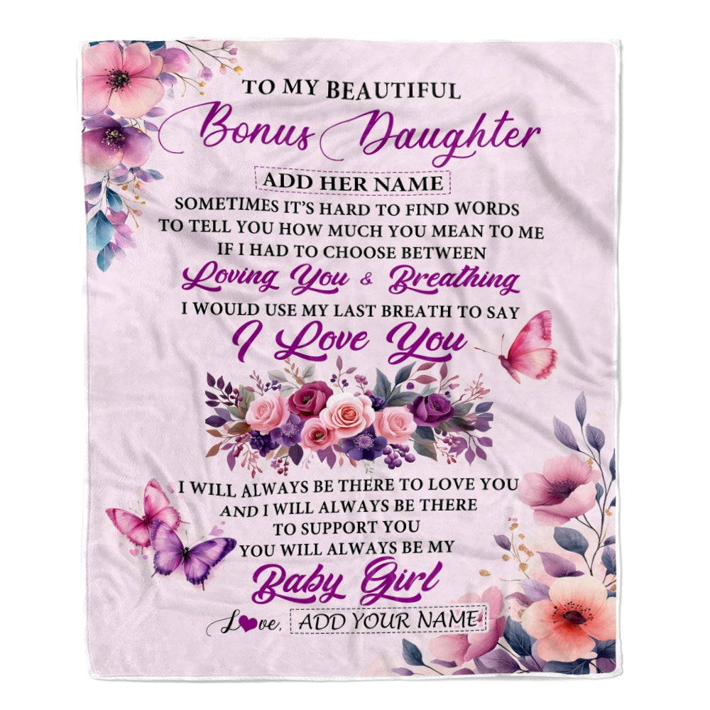 Personalized To My Bonus Daughter Gifts From Stepmother Blanket Purple Floral Loving You Birthday Gifts For Stepdaughter Christmas Custom Fleece Blanket Shirt & Hoodie | teecentury