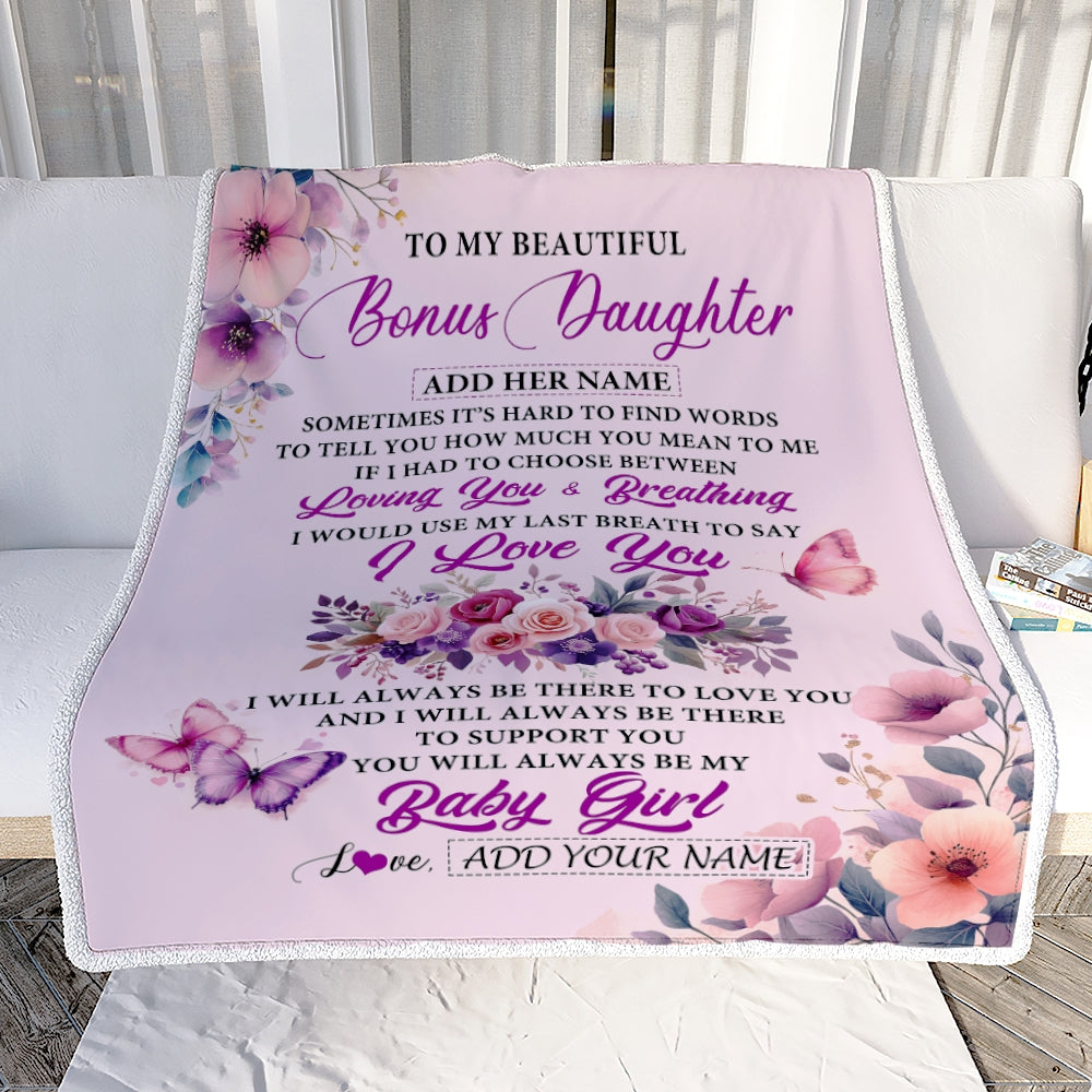 Personalized To My Bonus Daughter Gifts From Stepmother Blanket Purple Floral Loving You Birthday Gifts For Stepdaughter Christmas Custom Fleece Blanket Shirt & Hoodie | teecentury
