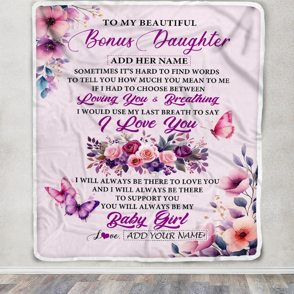 Personalized To My Bonus Daughter Gifts From Stepmother Blanket Purple Floral Loving You Birthday Gifts For Stepdaughter Christmas Custom Fleece Blanket Shirt & Hoodie | teecentury