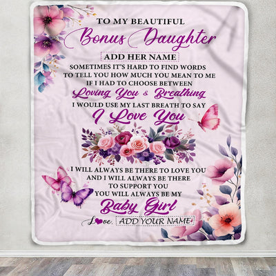 Personalized To My Bonus Daughter Gifts From Stepmother Blanket Purple Floral Loving You Birthday Gifts For Stepdaughter Christmas Custom Fleece Blanket Shirt & Hoodie | teecentury