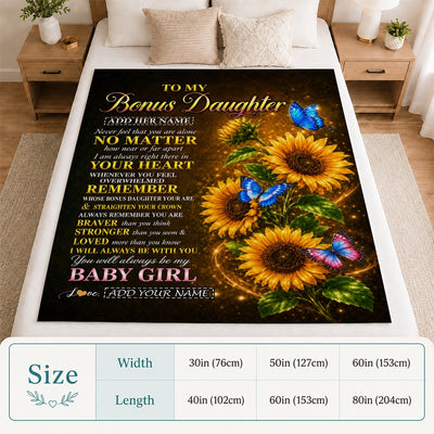 Personalized To My Bonus Daughter Gifts From Stepmother Blanket Sunflower Butterfly Inspirational Birthday Gift For Stepdaughter Christmas Fleece Blanket | teecentury