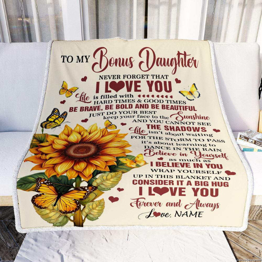Personalized To My Bonus Daughter Gifts From Stepmother Blanket Sunflower I Love You Birthday Gifts For Stepdaughter Graduation Christmas Customized Fleece Blanket | teecentury