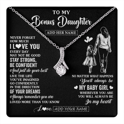 Alluring Beauty Necklace 14K White Gold Finish | 1 | Personalized To My Bonus Daughter Gifts From Stepmother Necklace Never Forget How Much I Love You Stepdaughter Birthday Christmas Custom Gift Box Message Card | https://teecentury.