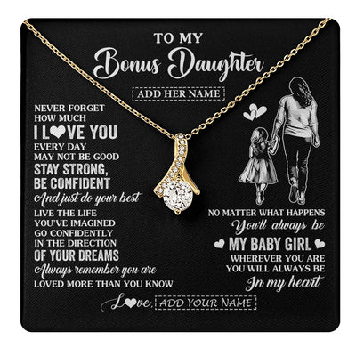Alluring Beauty Necklace 18K Yellow Gold Finish | 1 | Personalized To My Bonus Daughter Gifts From Stepmother Necklace Never Forget How Much I Love You Stepdaughter Birthday Christmas Custom Gift Box Message Card | https://teecentury.