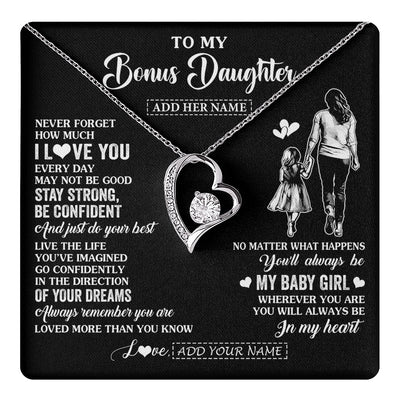 Forever Love Necklace 14K White Gold Finish | 1 | Personalized To My Bonus Daughter Gifts From Stepmother Necklace Never Forget How Much I Love You Stepdaughter Birthday Christmas Custom Gift Box Message Card | https://teecentury.