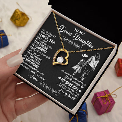 Forever Love Necklace 18K Yellow Gold Finish | 2 | Personalized To My Bonus Daughter Gifts From Stepmother Necklace Never Forget How Much I Love You Stepdaughter Birthday Christmas Custom Gift Box Message Card | https://teecentury.