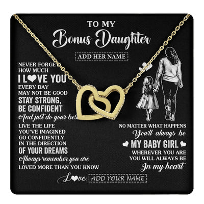 Interlocking Hearts Necklace 18K Yellow Gold Finish | 1 | Personalized To My Bonus Daughter Gifts From Stepmother Necklace Never Forget How Much I Love You Stepdaughter Birthday Christmas Custom Gift Box Message Card | https://teecentury.