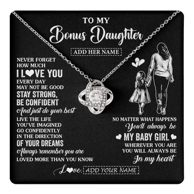 Love Knot Necklace 14K White Gold Finish | 1 | Personalized To My Bonus Daughter Gifts From Stepmother Necklace Never Forget How Much I Love You Stepdaughter Birthday Christmas Custom Gift Box Message Card | https://teecentury.