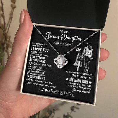Love Knot Necklace 14K White Gold Finish | 2 | Personalized To My Bonus Daughter Gifts From Stepmother Necklace Never Forget How Much I Love You Stepdaughter Birthday Christmas Custom Gift Box Message Card | https://teecentury.