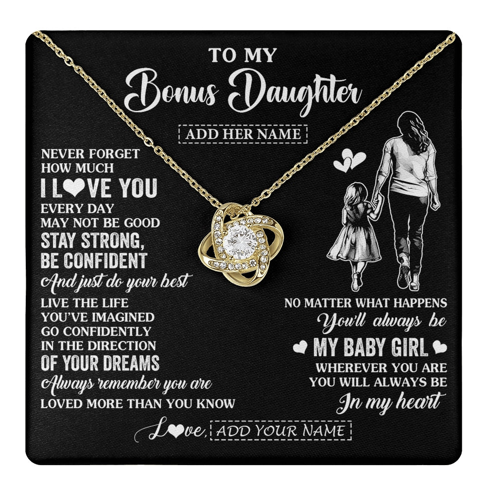 Love Knot Necklace 18K Yellow Gold Finish | 1 | Personalized To My Bonus Daughter Gifts From Stepmother Necklace Never Forget How Much I Love You Stepdaughter Birthday Christmas Custom Gift Box Message Card | https://teecentury.