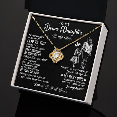 Love Knot Necklace 18K Yellow Gold Finish | 2 | Personalized To My Bonus Daughter Gifts From Stepmother Necklace Never Forget How Much I Love You Stepdaughter Birthday Christmas Custom Gift Box Message Card | https://teecentury.