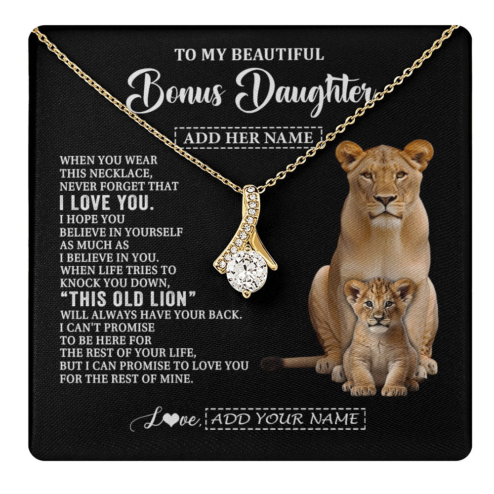 Alluring Beauty Necklace 18K Yellow Gold Finish | 1 | Personalized To My Bonus Daughter Gifts From Stepmother Necklace This Old Lion Love You Stepdaughter Birthday Gifts Graduation Christmas Gift Box Message Card | https://teecentury.