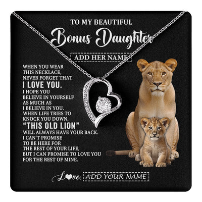 Forever Love Necklace 14K White Gold Finish | 1 | Personalized To My Bonus Daughter Gifts From Stepmother Necklace This Old Lion Love You Stepdaughter Birthday Gifts Graduation Christmas Gift Box Message Card | https://teecentury.
