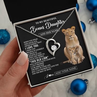 Forever Love Necklace 14K White Gold Finish | 2 | Personalized To My Bonus Daughter Gifts From Stepmother Necklace This Old Lion Love You Stepdaughter Birthday Gifts Graduation Christmas Gift Box Message Card | https://teecentury.