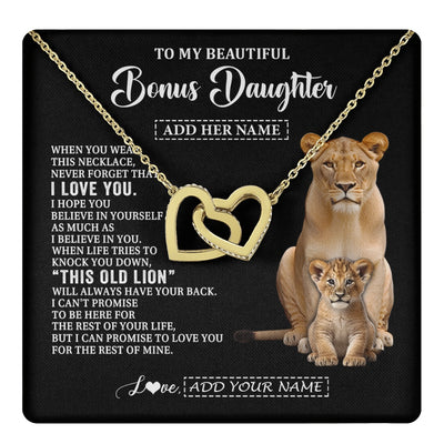 Interlocking Hearts Necklace 18K Yellow Gold Finish | 1 | Personalized To My Bonus Daughter Gifts From Stepmother Necklace This Old Lion Love You Stepdaughter Birthday Gifts Graduation Christmas Gift Box Message Card | https://teecentury.