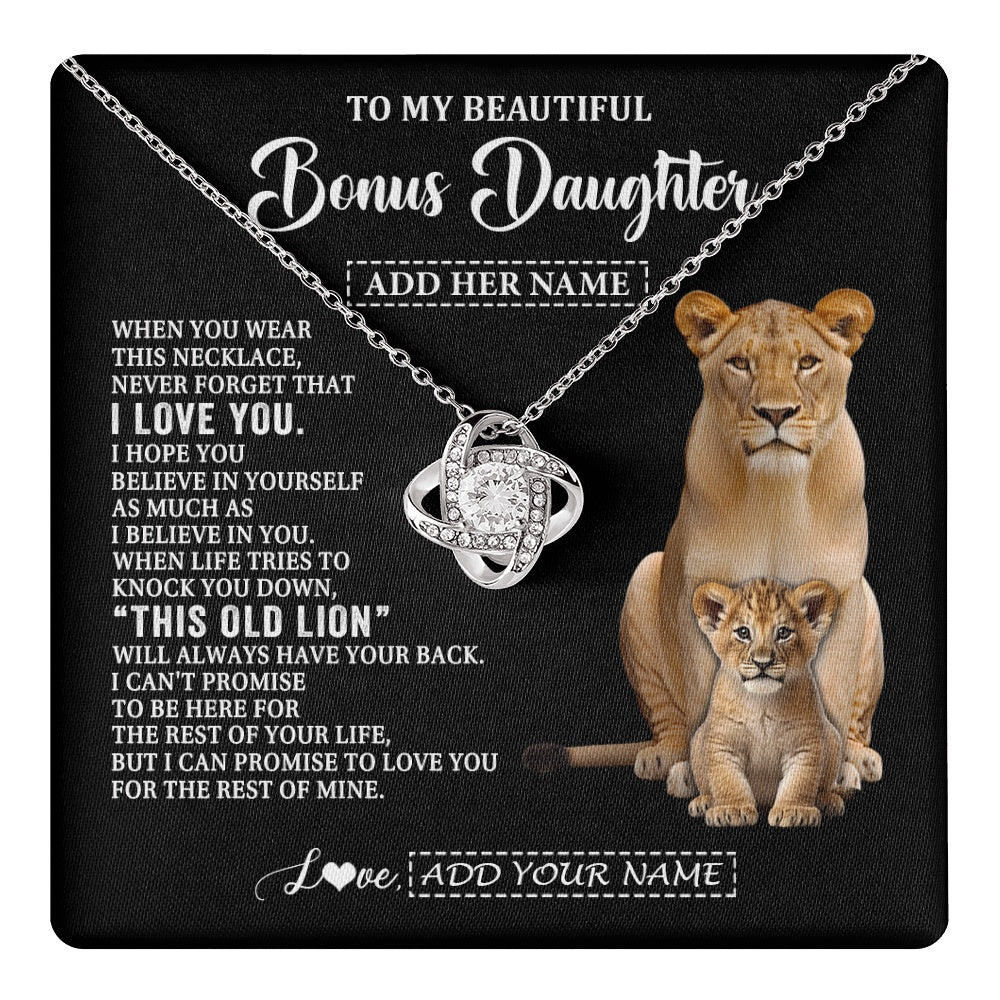 Love Knot Necklace 14K White Gold Finish | 1 | Personalized To My Bonus Daughter Gifts From Stepmother Necklace This Old Lion Love You Stepdaughter Birthday Gifts Graduation Christmas Gift Box Message Card | https://teecentury.