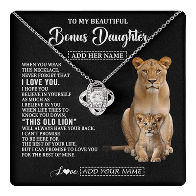 Love Knot Necklace 14K White Gold Finish | 1 | Personalized To My Bonus Daughter Gifts From Stepmother Necklace This Old Lion Love You Stepdaughter Birthday Gifts Graduation Christmas Gift Box Message Card | https://teecentury.