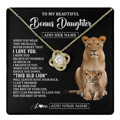 Love Knot Necklace 18K Yellow Gold Finish | 1 | Personalized To My Bonus Daughter Gifts From Stepmother Necklace This Old Lion Love You Stepdaughter Birthday Gifts Graduation Christmas Gift Box Message Card | https://teecentury.