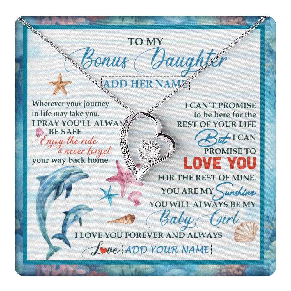 Forever Love Necklace 14K White Gold Finish | 1 | Personalized To My Bonus Daughter Gifts Necklace Dolphin From Stepmom My Sunshine For Jewelry Stepddaughter Birthday Gift Christmas Gift Box Message Card | https://teecentury.