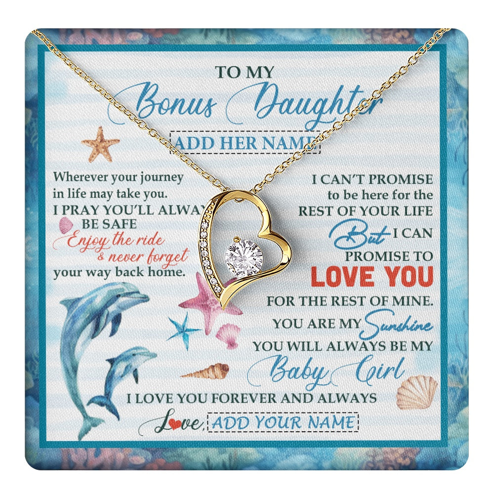 Forever Love Necklace 18K Yellow Gold Finish | 1 | Personalized To My Bonus Daughter Gifts Necklace Dolphin From Stepmom My Sunshine For Jewelry Stepddaughter Birthday Gift Christmas Gift Box Message Card | https://teecentury.