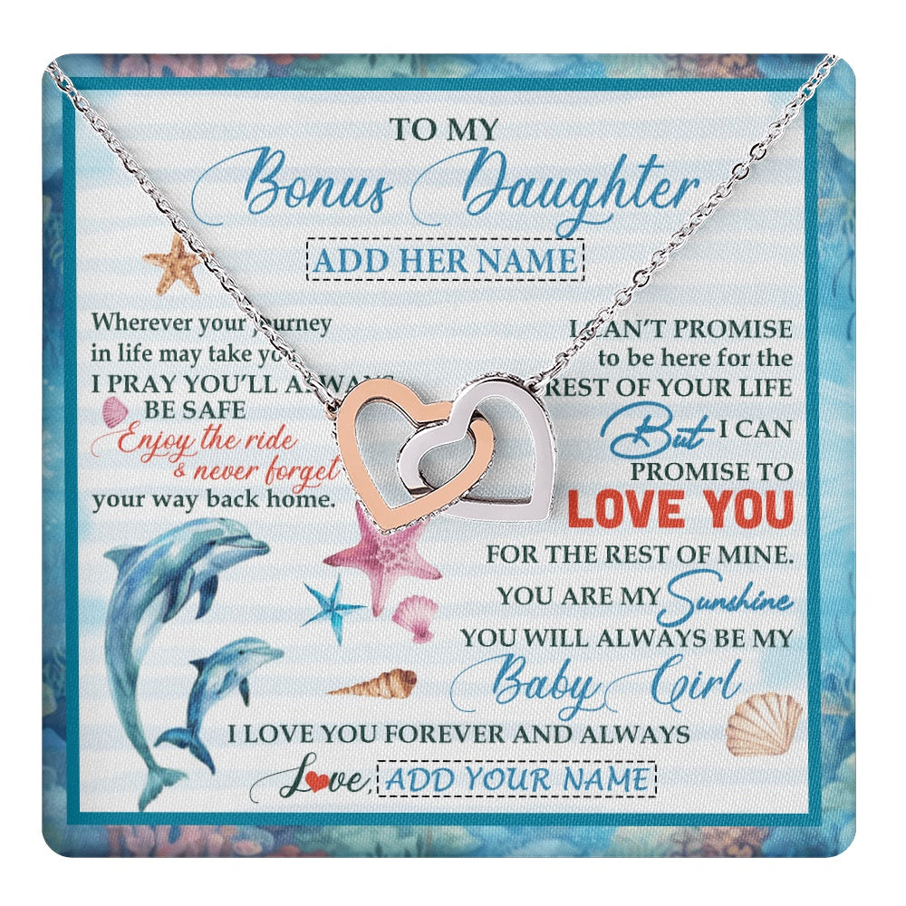 Interlocking Hearts Necklace Stainless Steel & Rose Gold Finish | 1 | Personalized To My Bonus Daughter Gifts Necklace Dolphin From Stepmom My Sunshine For Jewelry Stepddaughter Birthday Gift Christmas Gift Box Message Card | https://teecentury.