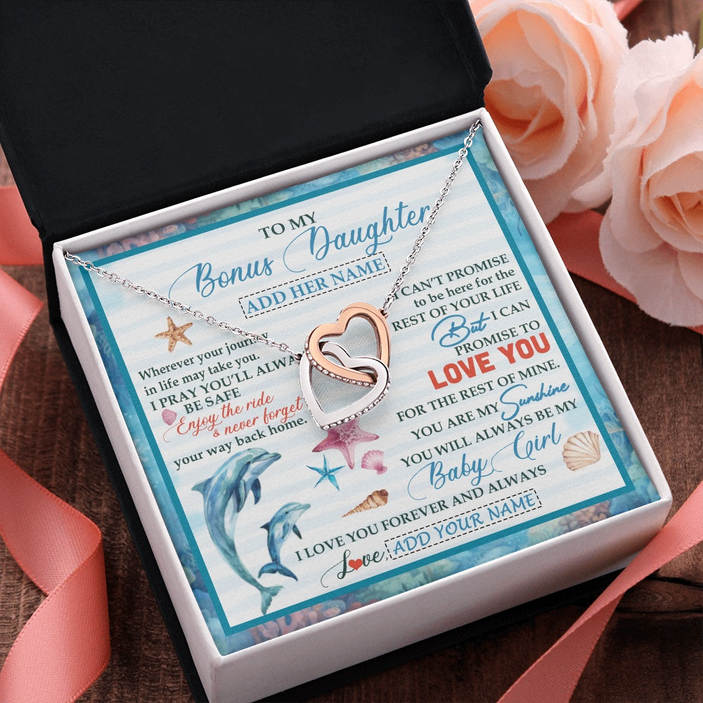 Interlocking Hearts Necklace Stainless Steel & Rose Gold Finish | 2 | Personalized To My Bonus Daughter Gifts Necklace Dolphin From Stepmom My Sunshine For Jewelry Stepddaughter Birthday Gift Christmas Gift Box Message Card | https://teecentury.