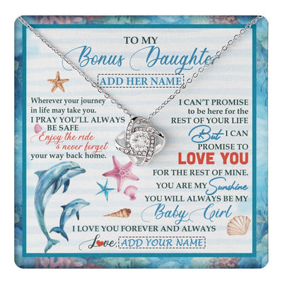 Love Knot Necklace 14K White Gold Finish | 1 | Personalized To My Bonus Daughter Gifts Necklace Dolphin From Stepmom My Sunshine For Jewelry Stepddaughter Birthday Gift Christmas Gift Box Message Card | https://teecentury.