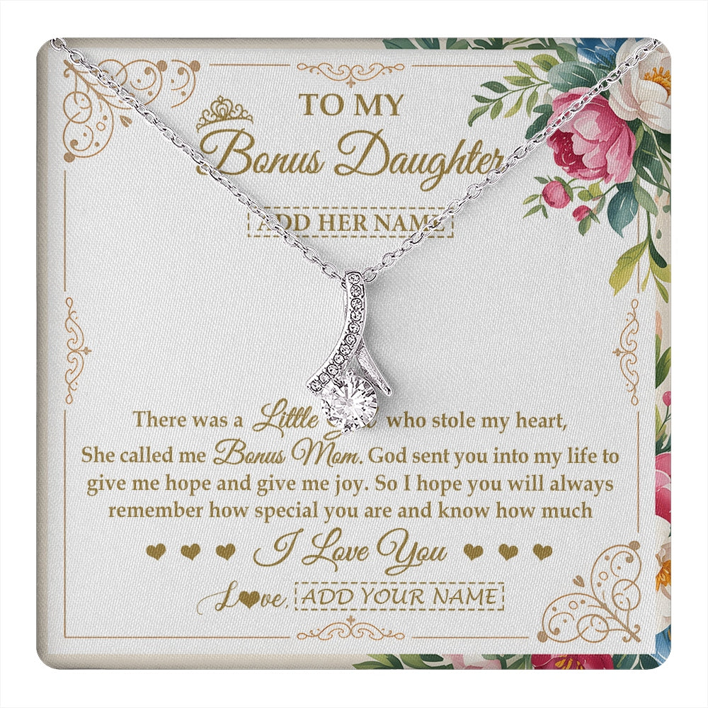 Alluring Beauty Necklace 14K White Gold Finish | 1 | Personalized To My Bonus Daughter Gifts Necklace From Bonus Mom Filled With My Love Stepdaughter Birthday Gifts Wedding Christmas Custom Gift Box Message Card | https://teecentury.