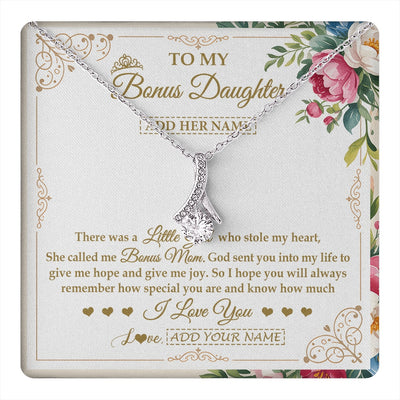 Alluring Beauty Necklace 14K White Gold Finish | 1 | Personalized To My Bonus Daughter Gifts Necklace From Bonus Mom Filled With My Love Stepdaughter Birthday Gifts Wedding Christmas Custom Gift Box Message Card | https://teecentury.