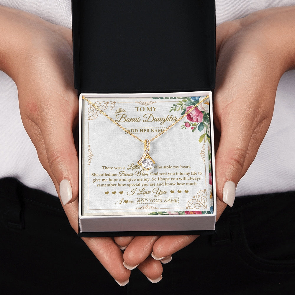 Alluring Beauty Necklace 18K Yellow Gold Finish | 2 | Personalized To My Bonus Daughter Gifts Necklace From Bonus Mom Filled With My Love Stepdaughter Birthday Gifts Wedding Christmas Custom Gift Box Message Card | https://teecentury.