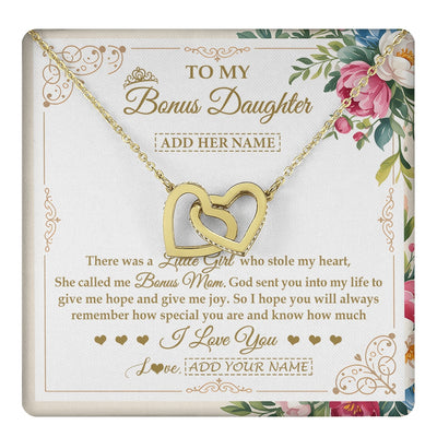 Interlocking Hearts Necklace 18K Yellow Gold Finish | 1 | Personalized To My Bonus Daughter Gifts Necklace From Bonus Mom Filled With My Love Stepdaughter Birthday Gifts Wedding Christmas Custom Gift Box Message Card | https://teecentury.