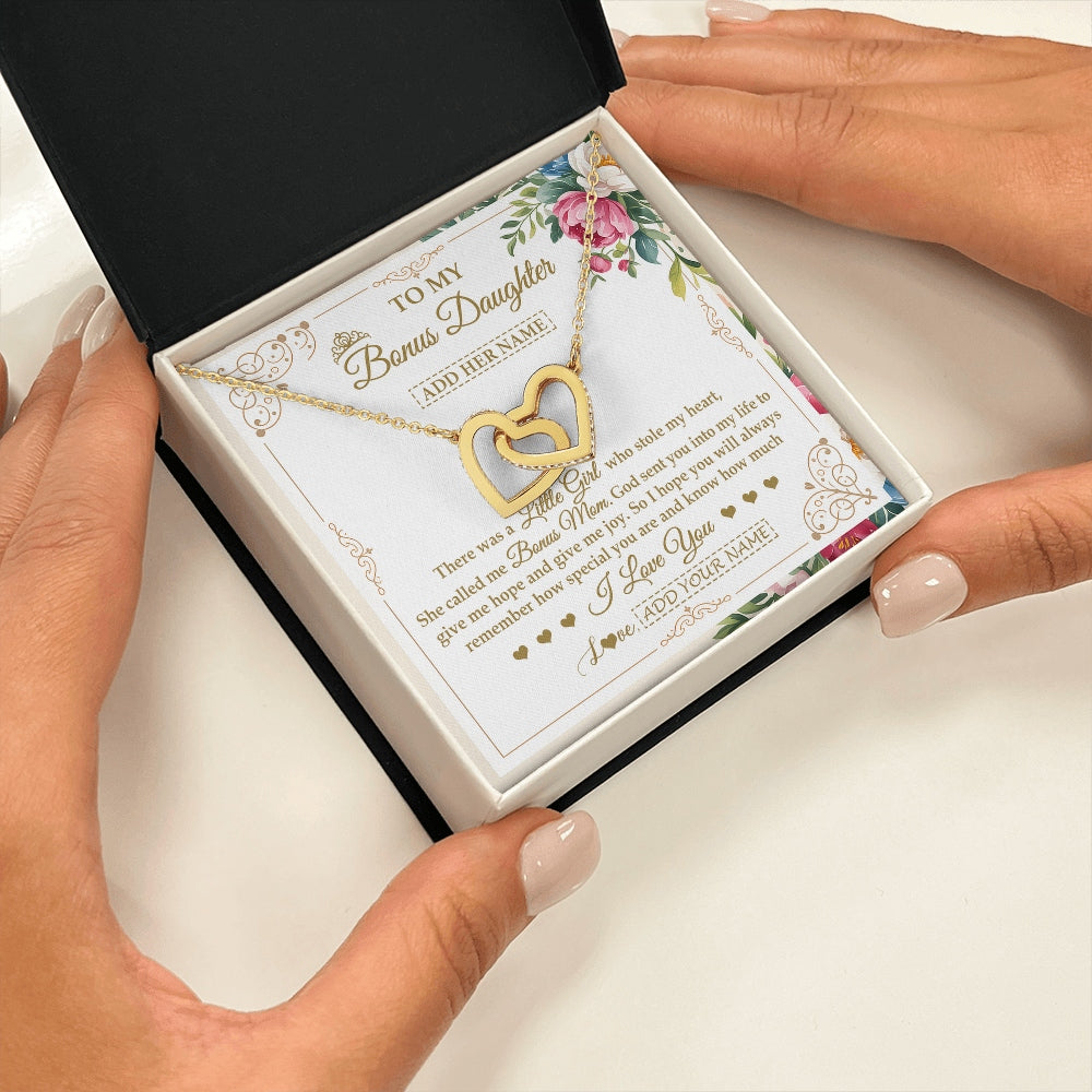 Interlocking Hearts Necklace 18K Yellow Gold Finish | 2 | Personalized To My Bonus Daughter Gifts Necklace From Bonus Mom Filled With My Love Stepdaughter Birthday Gifts Wedding Christmas Custom Gift Box Message Card | https://teecentury.