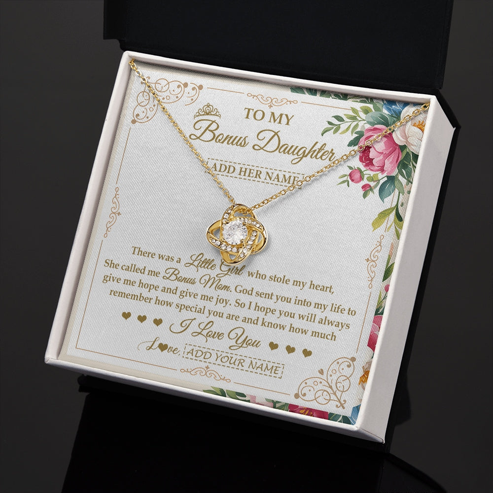 Love Knot Necklace 18K Yellow Gold Finish | 2 | Personalized To My Bonus Daughter Gifts Necklace From Bonus Mom Filled With My Love Stepdaughter Birthday Gifts Wedding Christmas Custom Gift Box Message Card | https://teecentury.