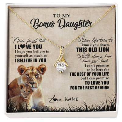 Alluring Beauty Necklace 18K Yellow Gold Finish | Personalized To My Bonus Daughter Gifts Necklace From Bonus Mom Old Lion Stepdaughter Jewelry Birthday Graduation Christmas Customized Gift Box Message Card | teecentury