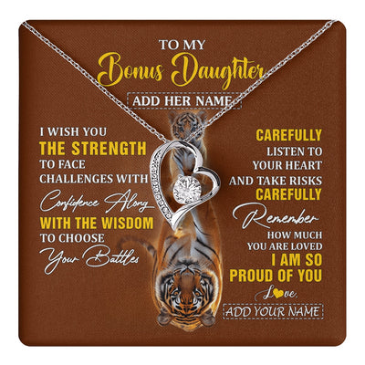 Forever Love Necklace 14K White Gold Finish | 1 | Personalized To My Bonus Daughter Gifts Necklace From Godfather I Wish You The Strength Tiger Bonus Daughter Birthday Gifts Christmas Gift Box Message Card | https://teecentury.