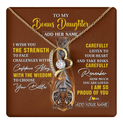 Forever Love Necklace 18K Yellow Gold Finish | 1 | Personalized To My Bonus Daughter Gifts Necklace From Godfather I Wish You The Strength Tiger Bonus Daughter Birthday Gifts Christmas Gift Box Message Card | https://teecentury.