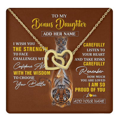 Interlocking Hearts Necklace 18K Yellow Gold Finish | 1 | Personalized To My Bonus Daughter Gifts Necklace From Godfather I Wish You The Strength Tiger Bonus Daughter Birthday Gifts Christmas Gift Box Message Card | https://teecentury.