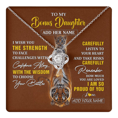 Love Knot Necklace 14K White Gold Finish | 1 | Personalized To My Bonus Daughter Gifts Necklace From Godfather I Wish You The Strength Tiger Bonus Daughter Birthday Gifts Christmas Gift Box Message Card | https://teecentury.