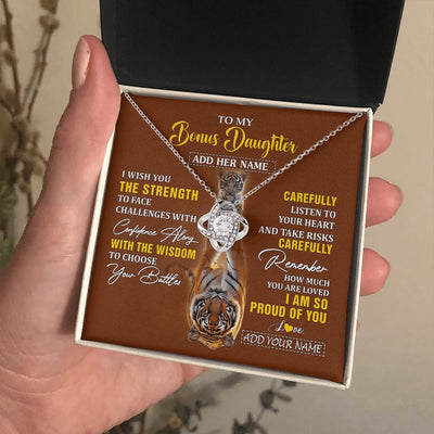 Love Knot Necklace 14K White Gold Finish | 2 | Personalized To My Bonus Daughter Gifts Necklace From Godfather I Wish You The Strength Tiger Bonus Daughter Birthday Gifts Christmas Gift Box Message Card | https://teecentury.