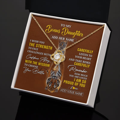 Love Knot Necklace 18K Yellow Gold Finish | 2 | Personalized To My Bonus Daughter Gifts Necklace From Godfather I Wish You The Strength Tiger Bonus Daughter Birthday Gifts Christmas Gift Box Message Card | https://teecentury.