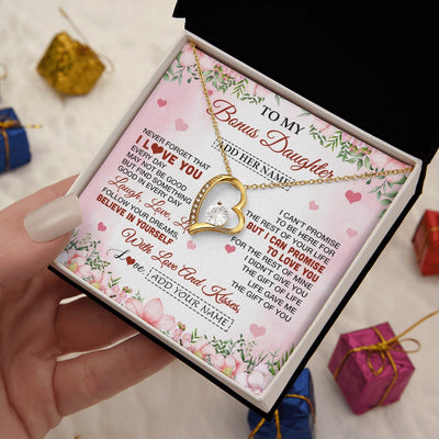Forever Love Necklace 18K Yellow Gold Finish | 2 | Personalized To My Bonus Daughter Gifts Necklace From Step Mom Floral I Love You Birthday Gifts For Stepdaughter Graduation Christmas Gift Box Message Card | https://teecentury.