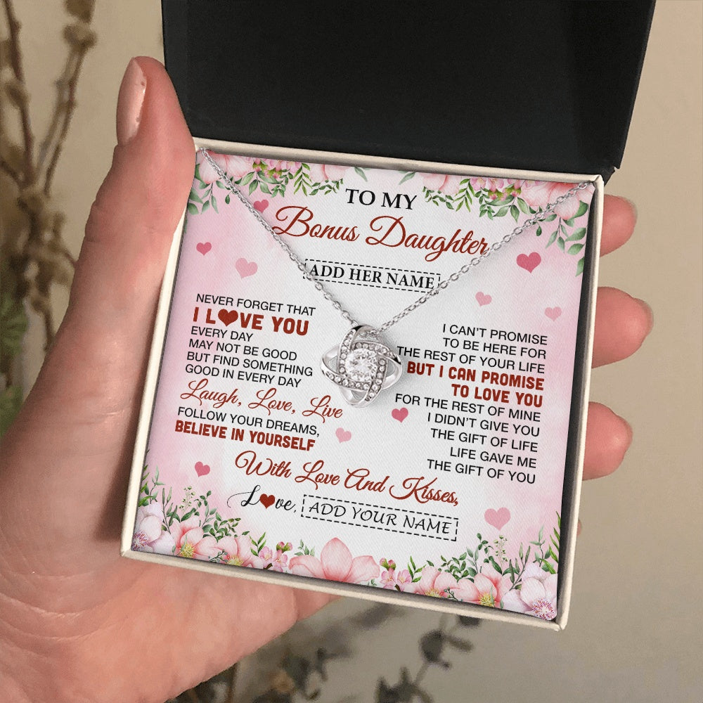 Love Knot Necklace 14K White Gold Finish | 2 | Personalized To My Bonus Daughter Gifts Necklace From Step Mom Floral I Love You Birthday Gifts For Stepdaughter Graduation Christmas Gift Box Message Card | https://teecentury.