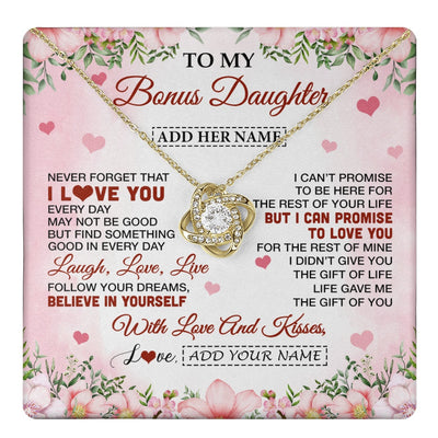 Love Knot Necklace 18K Yellow Gold Finish | 1 | Personalized To My Bonus Daughter Gifts Necklace From Step Mom Floral I Love You Birthday Gifts For Stepdaughter Graduation Christmas Gift Box Message Card | https://teecentury.