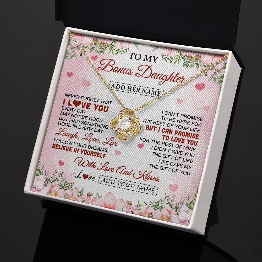 Love Knot Necklace 18K Yellow Gold Finish | 2 | Personalized To My Bonus Daughter Gifts Necklace From Step Mom Floral I Love You Birthday Gifts For Stepdaughter Graduation Christmas Gift Box Message Card | https://teecentury.