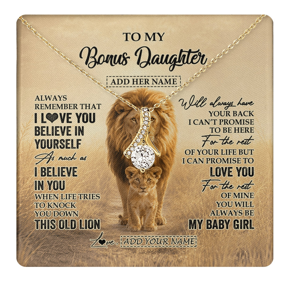 Alluring Beauty Necklace 18K Yellow Gold Finish | 1 | Personalized To My Bonus Daughter Gifts Necklace From Stepdad Always Remember Lion Gifts For Stepdaughter Birthday Graduation Christmas Gift Box Message Card | https://teecentury.