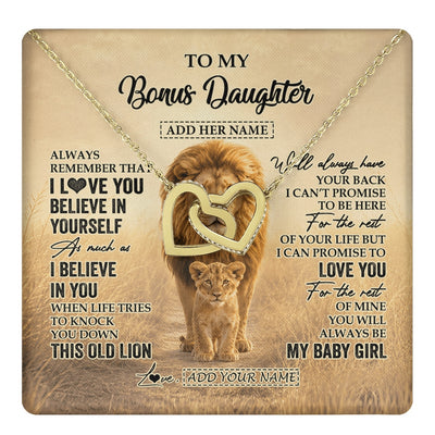 Interlocking Hearts Necklace 18K Yellow Gold Finish | 1 | Personalized To My Bonus Daughter Gifts Necklace From Stepdad Always Remember Lion Gifts For Stepdaughter Birthday Graduation Christmas Gift Box Message Card | https://teecentury.