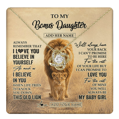 Love Knot Necklace 18K Yellow Gold Finish | 1 | Personalized To My Bonus Daughter Gifts Necklace From Stepdad Always Remember Lion Gifts For Stepdaughter Birthday Graduation Christmas Gift Box Message Card | https://teecentury.