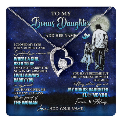 Forever Love Necklace 14K White Gold Finish | 1 | Personalized To My Bonus Daughter Gifts Necklace From Stepdad I Closed My Eyes For A Moment Stepdaughter Birthday Graduation Christmas Gift Box Message Card | teecentury.myshopify