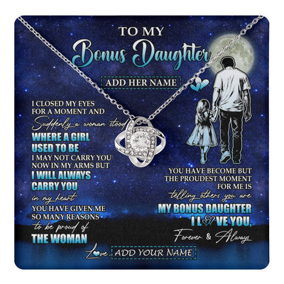 Love Knot Necklace 14K White Gold Finish | 1 | Personalized To My Bonus Daughter Gifts Necklace From Stepdad I Closed My Eyes For A Moment Stepdaughter Birthday Graduation Christmas Gift Box Message Card | teecentury.myshopify